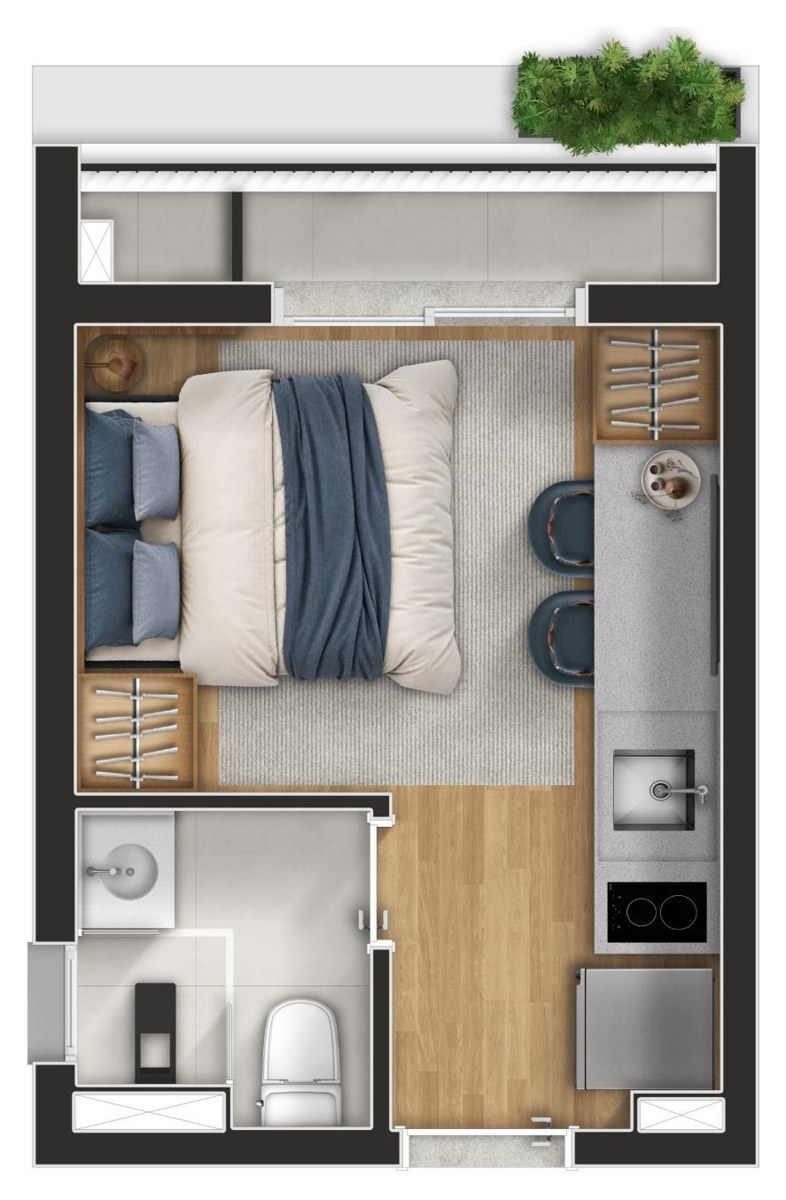 NEX ONE Galeria Jardins — planta Studio 19,22 m² · final 19 (19º e 20º)