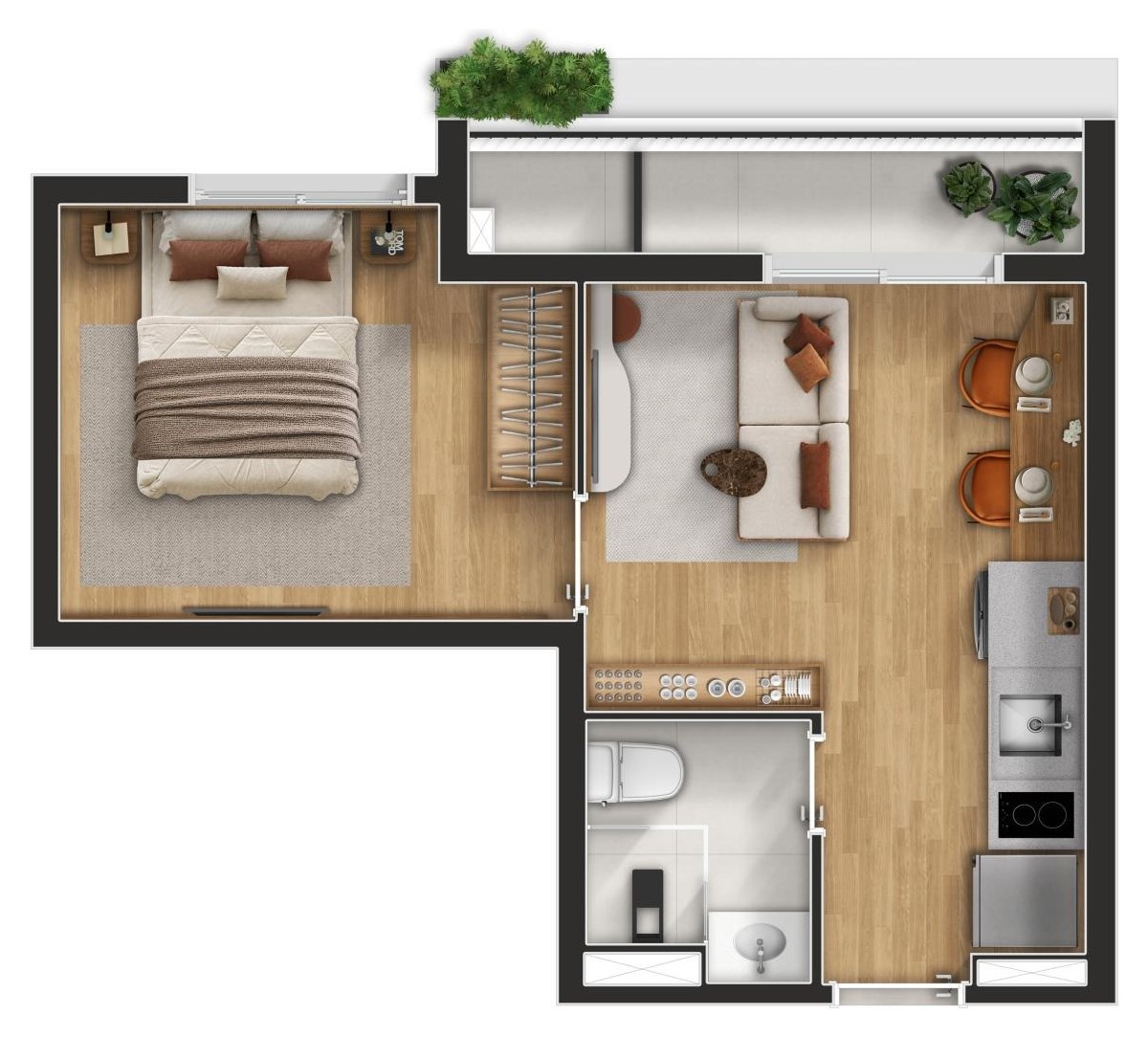 NEX ONE Galeria Jardins — planta Studio 33,48 m² · final 13 (4º ao 17º)