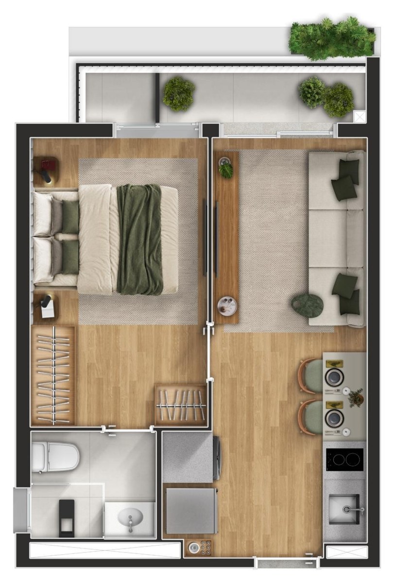 NEX ONE Galeria Jardins — planta Studio 33,77 m² · final 19 (2º ao 12º)