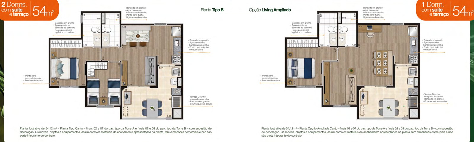 Like Casa Verde — planta 2 dorms · 54 m²