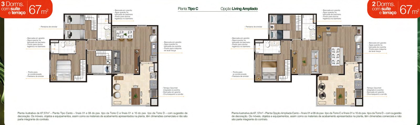 Like Casa Verde — planta 3 dorms · 67 m²