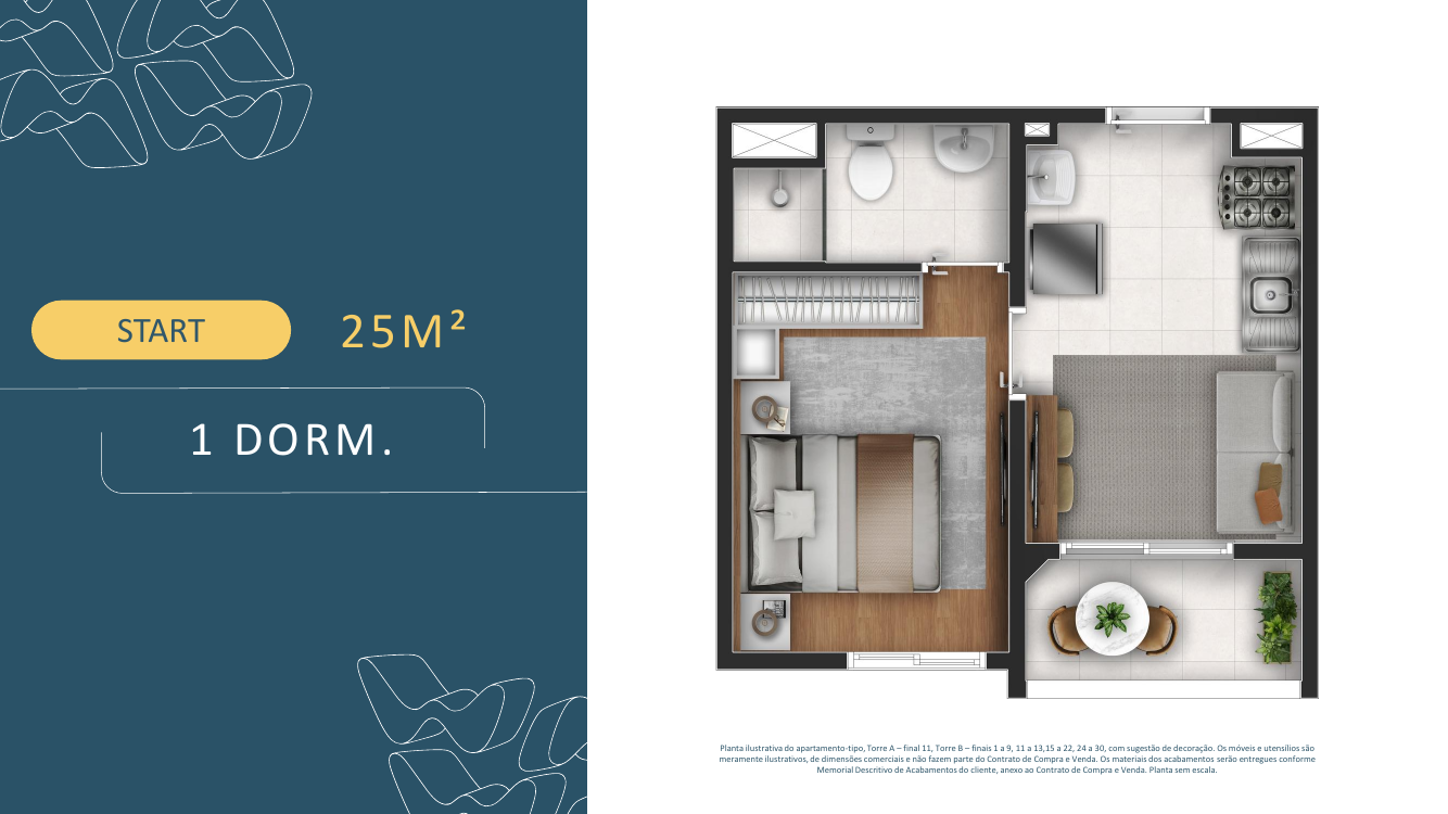Planta Start 25m² 1 dormitório